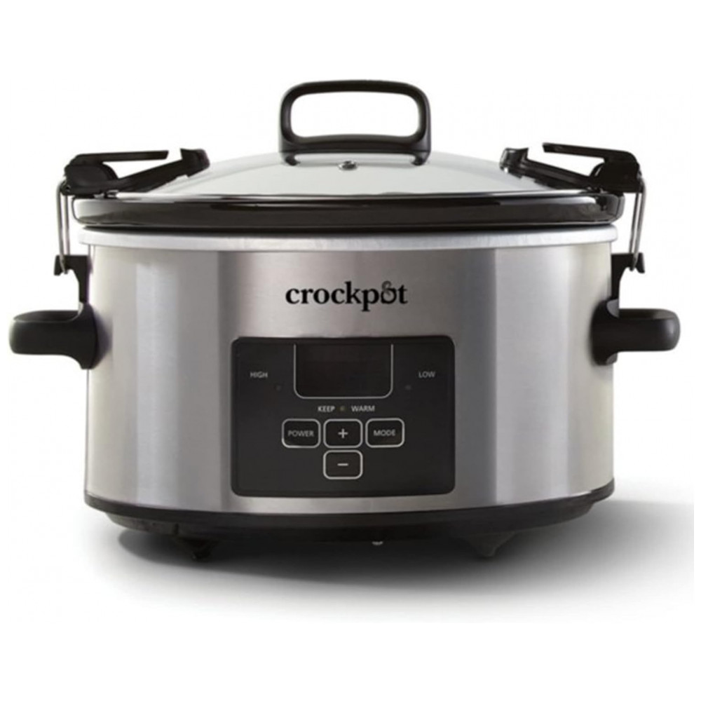 ECTQB8Z7RNRB0B_0-1.jpg - Panela de Cozimento Lento Programável CrockPot 3,79 litros Travel Proof Cook e Carry com Tampa Trava, Alças Convenientes e Display Digital, em Aço Inoxidá