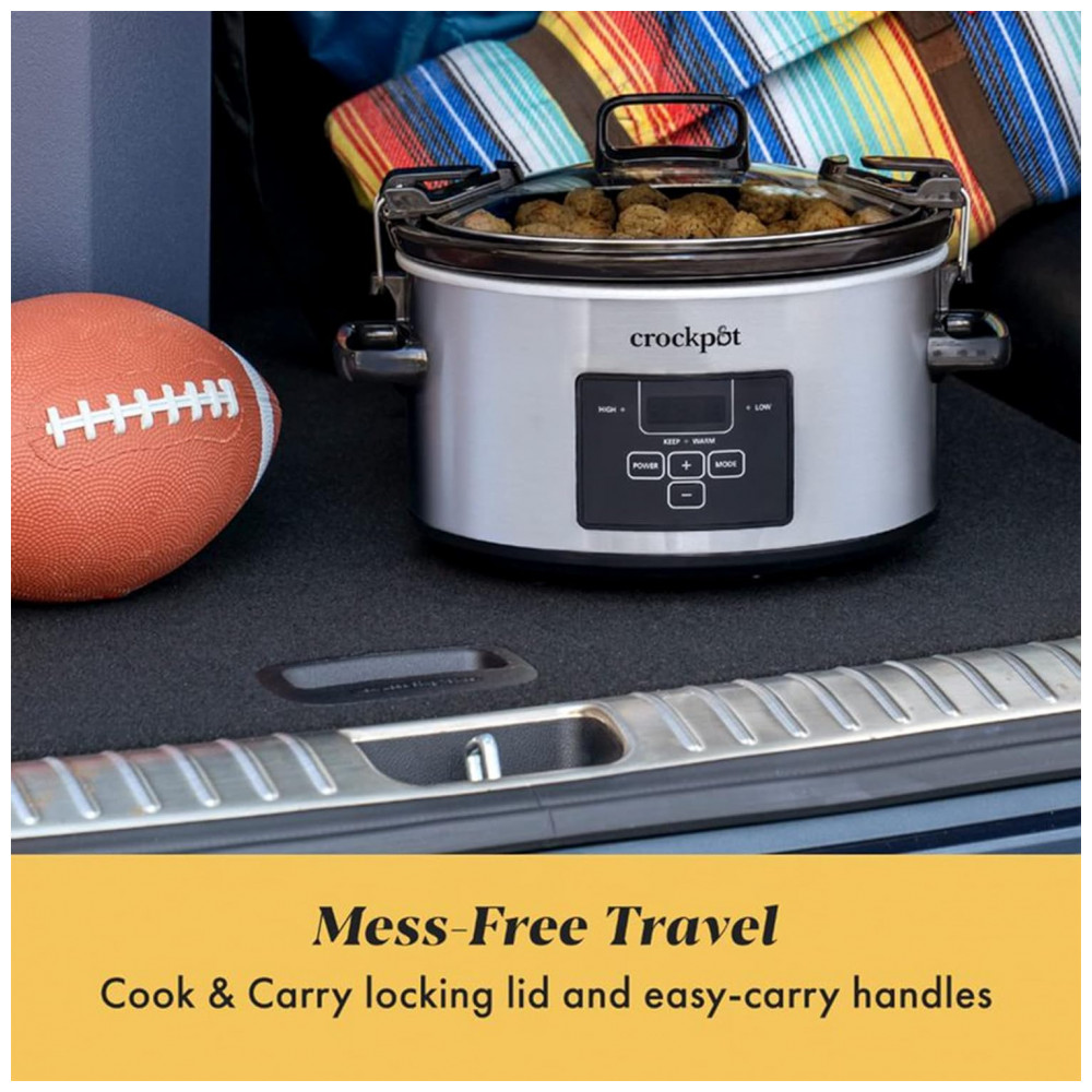 ECTQB8Z7RNRB0B_1-1.jpg - Panela de Cozimento Lento Programável CrockPot 3,79 litros Travel Proof Cook e Carry com Tampa Trava, Alças Convenientes e Display Digital, em Aço Inoxidá