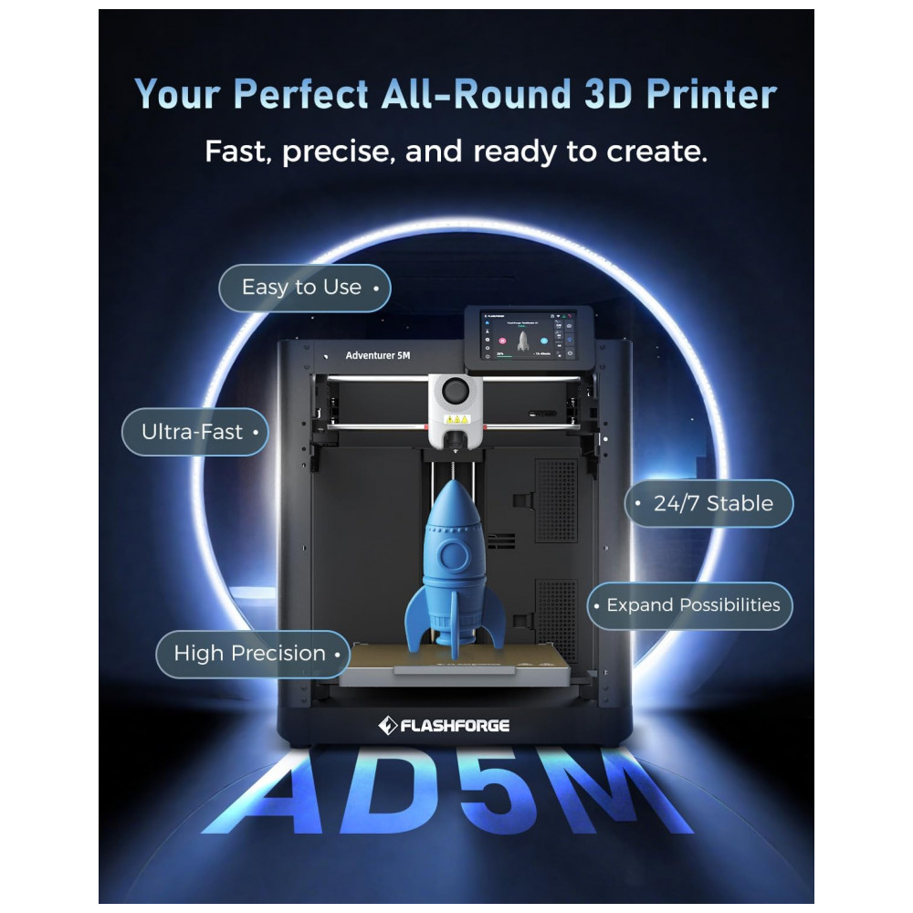 ECTQBD4XS73F0B_1-1.jpg - FLASHFORGE Impressora 3D AD5M, CoreXY de Alta Velocidade de 600mm/s com Auto Nivelamento em 1 Clique, Extrusora de Direção Direta de Alta Temperatura,