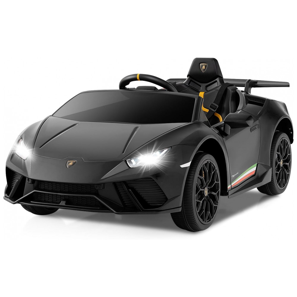 ECTQBHZ2SCJD0B_0-1.jpg - Carro Elétrico Infantil Licenciado Lamborghini Huracan OLAKIDS Preto 12V com Controle Remoto 2 Velocidades Suspensão Bluetooth e USB