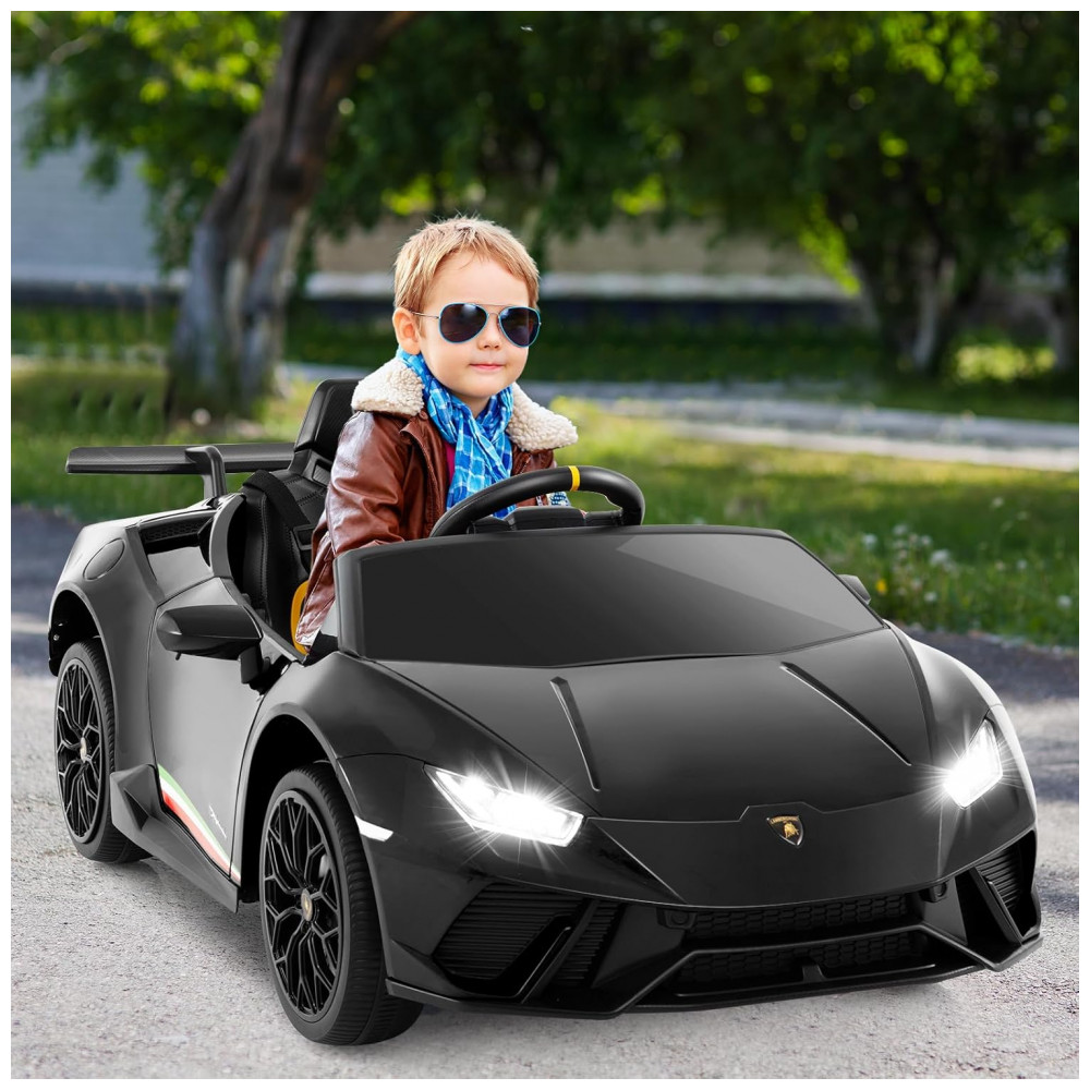 ECTQBHZ2SCJD0B_1-1.jpg - Carro Elétrico Infantil Licenciado Lamborghini Huracan OLAKIDS Preto 12V com Controle Remoto 2 Velocidades Suspensão Bluetooth e USB