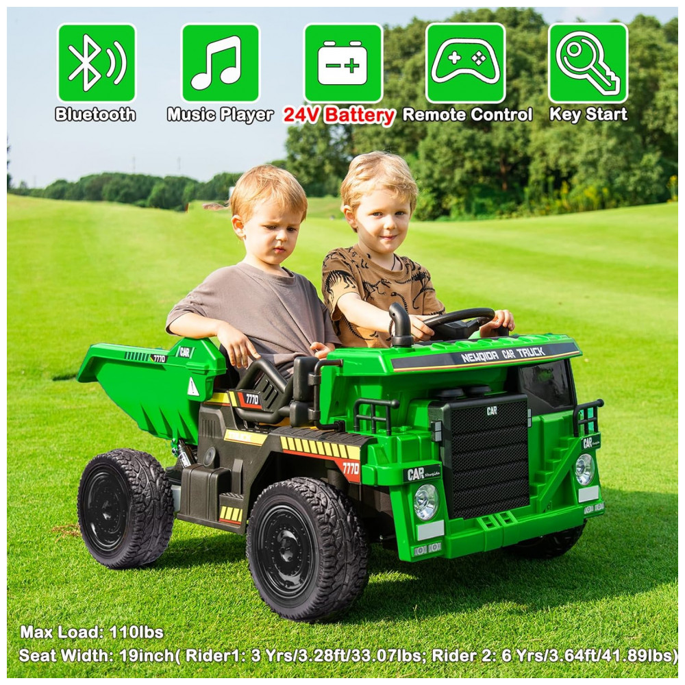 ECTQBJT31R9D0B_1-1.jpg - Caminhão Basculante Infantil Elétrico NEWQIDA Verde 24V 2 Motores Pá Remota Caçamba Elétrica Bluetooth LED Bancos 19"