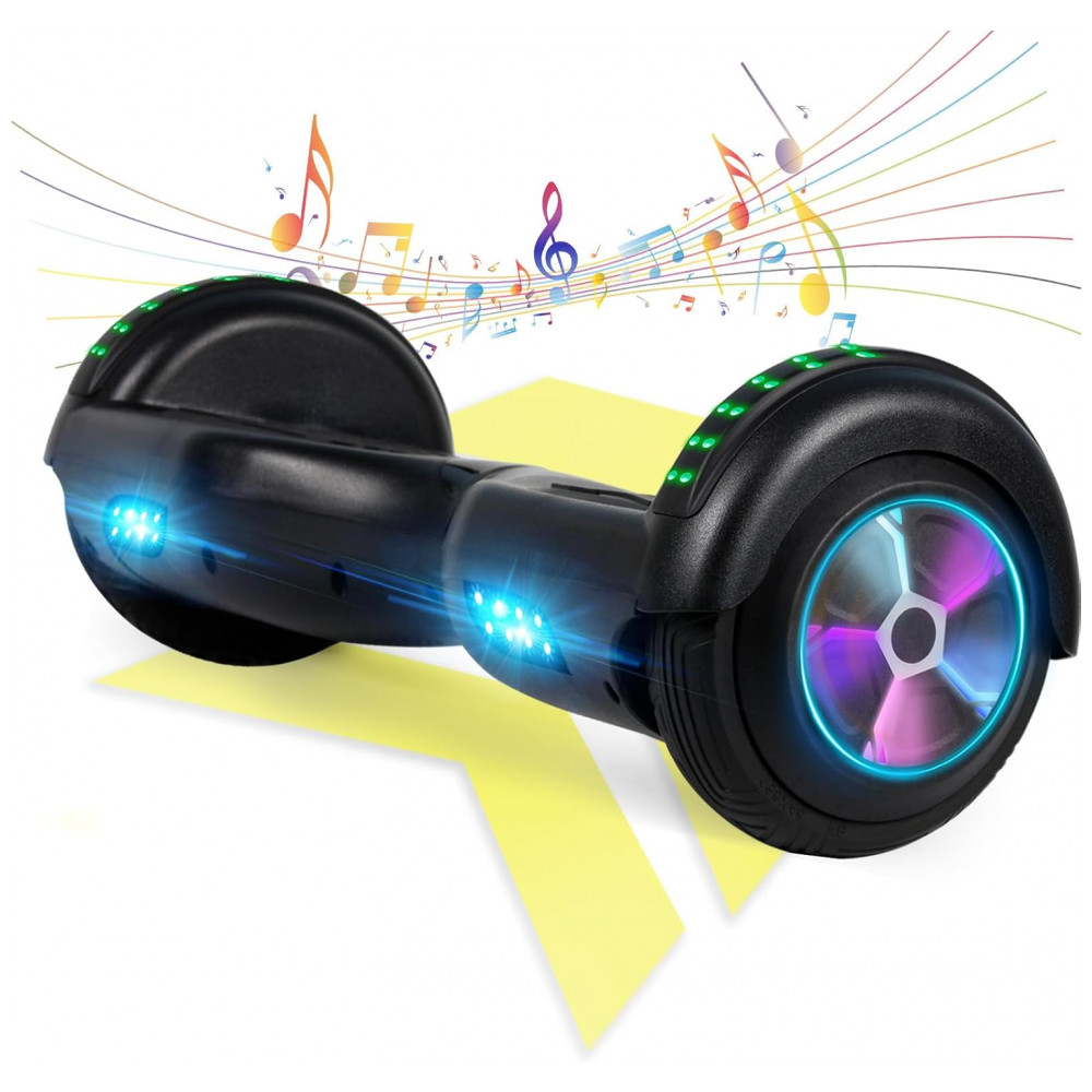 Hoverboard Elétrico Preto FLYING-ANT A02B, 16,5 cm Rodas, 10-16 km/h, Alcance 9,6 km, Bluetooth, LED’s Coloridos, Motor Dual 350W