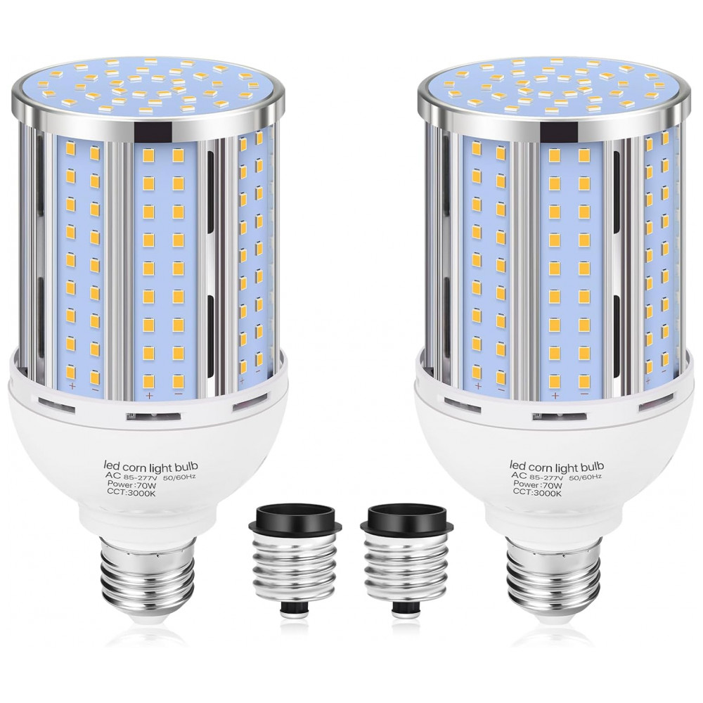 Pacote com 2 Lâmpadas de Milho LED 70W, Equivalente a 700 Watts, Base Média/Grande E26/E39, 3000K Branco Quente, 8.800LM para Ambientes,XYCN
