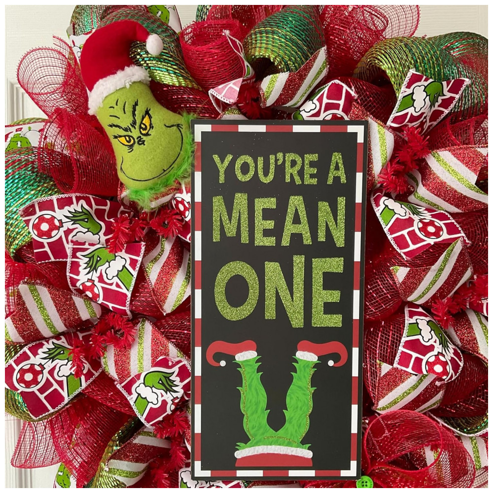 ECTQBYJPX5RF0B_1-1.jpg - Guirlanda de Natal Monstro Verde - O Grinch, Feita à Mão com Mesh Decorativa. 60cm de diâmetro