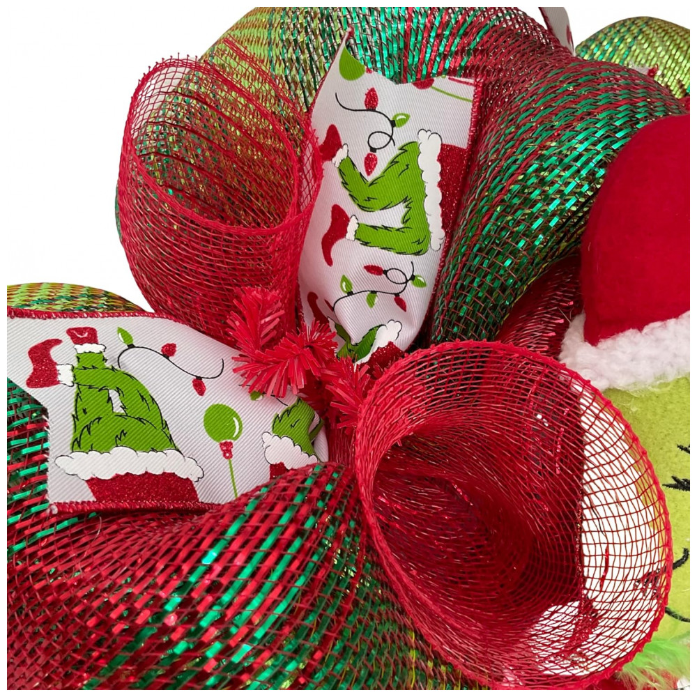 ECTQBYJPX5RF0B_3-1.jpg - Guirlanda de Natal Monstro Verde - O Grinch, Feita à Mão com Mesh Decorativa. 60cm de diâmetro