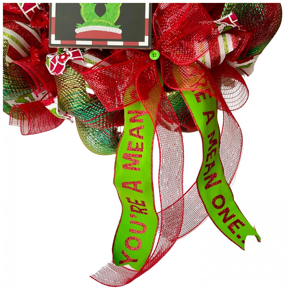ECTQBYJPX5RF0B_4-1.jpg - Guirlanda de Natal Monstro Verde - O Grinch, Feita à Mão com Mesh Decorativa. 60cm de diâmetro