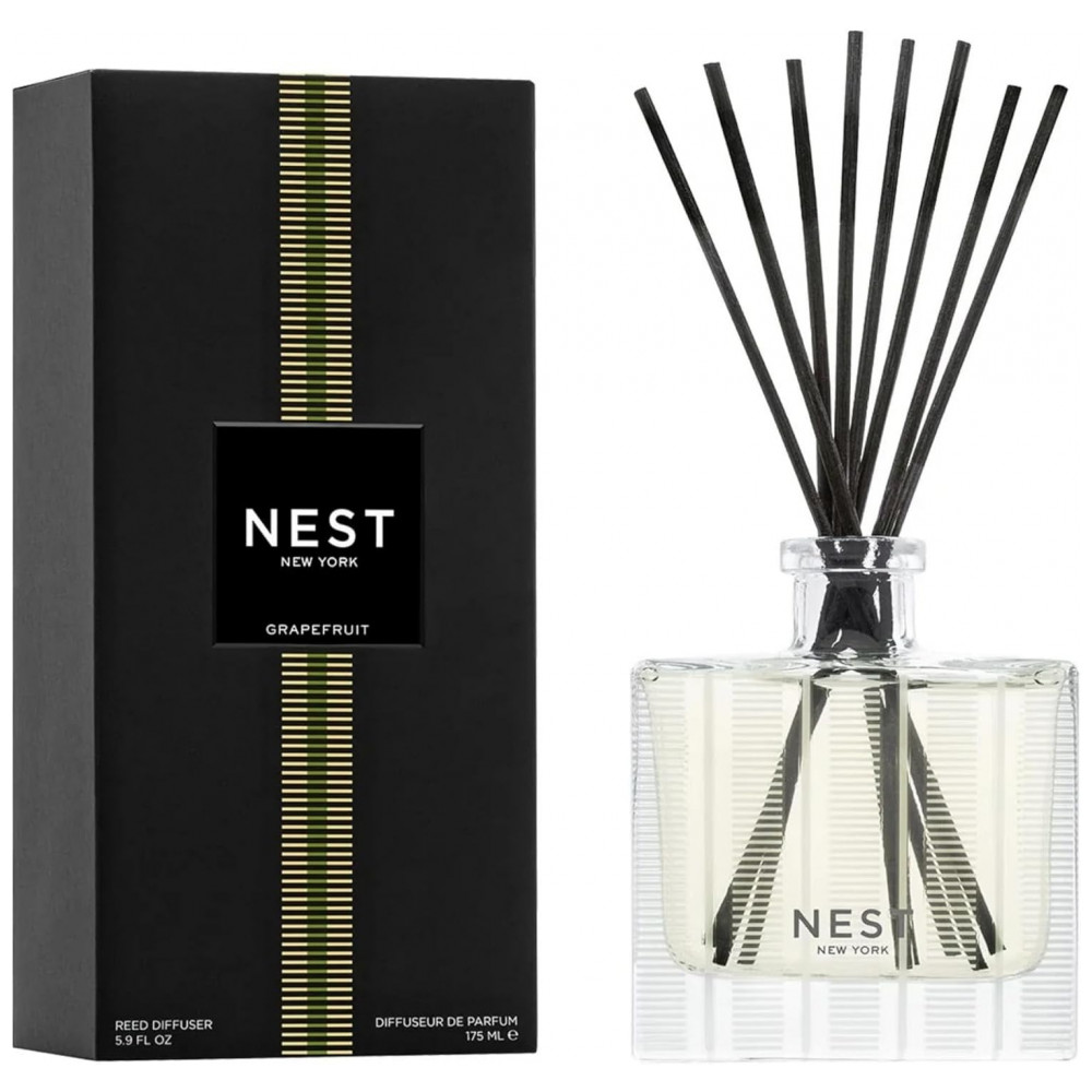 Difusor de Varetas NEST New York, Toranja 175 ml Fragrância para até 90 dias Suporte de Vidro Reutilizável, Recarregável com 8 Varetas de Rattan Total