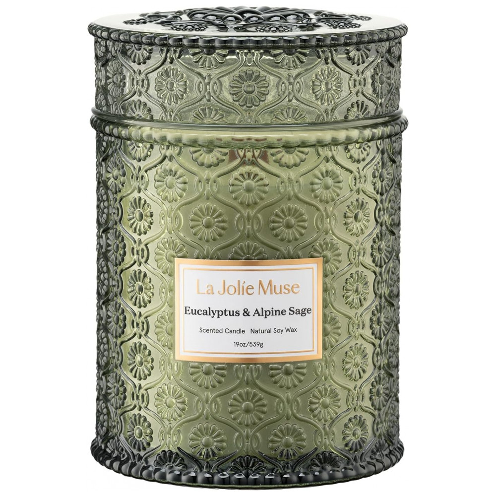 Vela LA JOLIE MUSE Eucalyptus Alpine Sage com Pavio de Madeira 19 oz de Cera de Soja Natural para 90 Horas de Relaxamento