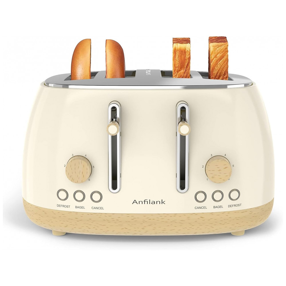 ECTQC5Y87MBB0B_0-1.jpg - Torradeira Elétrica 4 Fatias com 6 Níveis de Tostagem Função Descongelar e Bandejas de Migalhas Removíveis 110V 1500W Anfilank Creme