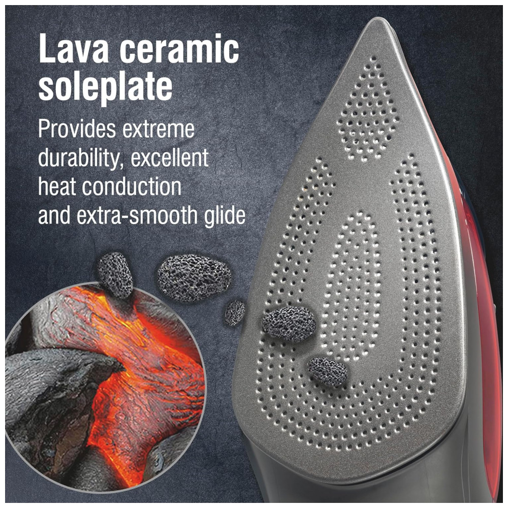 ECTQC8D435LC0B_1-1.jpg - Ferro a Vapor CHI com Cordão Retrátil, 1700 Watts, Desligamento Automático 3 Vias, 400 Furos, Cerâmica Infundida com Lava, Preto e Vermelho