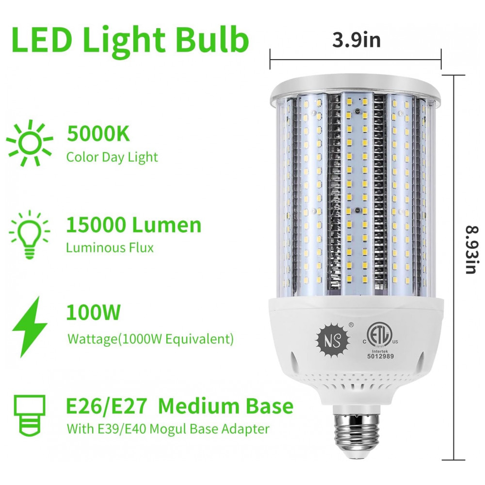ECTQC95MKY4D0B_1-1.jpg - Lâmpadas de Milho de LED Equivalentes a 1000W da NS, Lâmpada de Milho de 100W com 15000 Lumens 5000K Branco Luz do Dia, Base E26E39 Lâmpadas de LED,