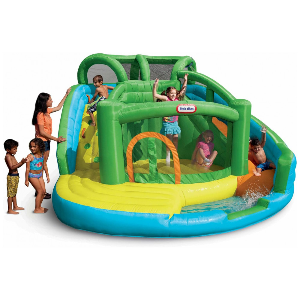ECTQCB8O0UA00B_0-1.jpg - Toboágua Inflável 2 em 1 com Pula Pila e Escorregador para Crianças de 3 a 10 Anos Little Tikes