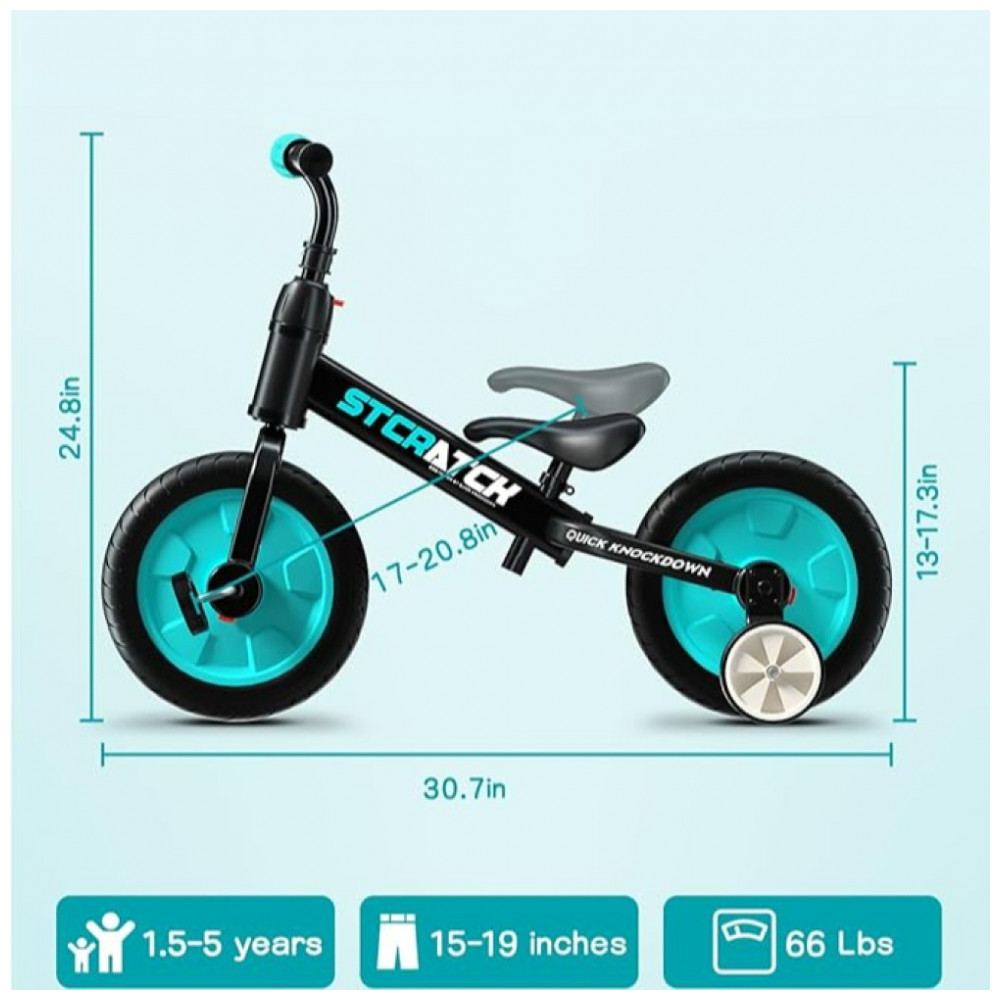 Bicicleta de treinamento de equilíbrio infantil 3 em 1 para crianças de 18 meses a 5 anos, andando de bicicleta triciclo