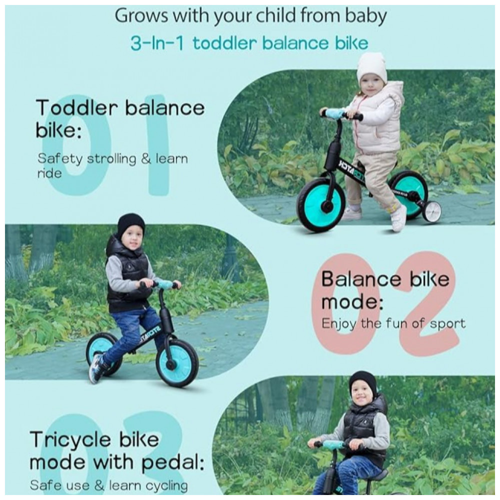 Bicicleta de treinamento de equilíbrio infantil 3 em 1 para crianças de 18 meses a 5 anos, andando de bicicleta triciclo - Imagem 4
