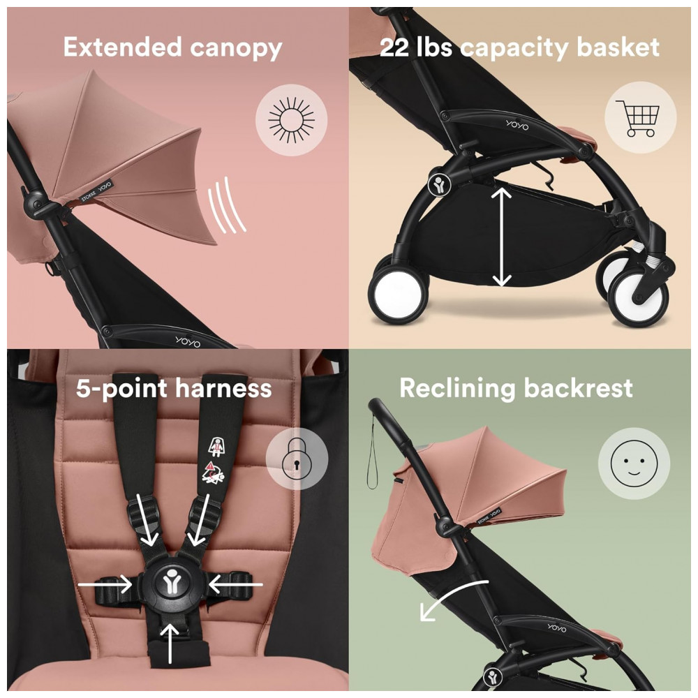 ECTQCHQ3WJ8D0B_5-1.jpg - Carrinho de Bebê Stokke YOYO3 Ginger - Estrutura Preta em Alumínio Dobrável Compacto Assento Reclinável Cinto 5 Pontos Compacto para Viagem
