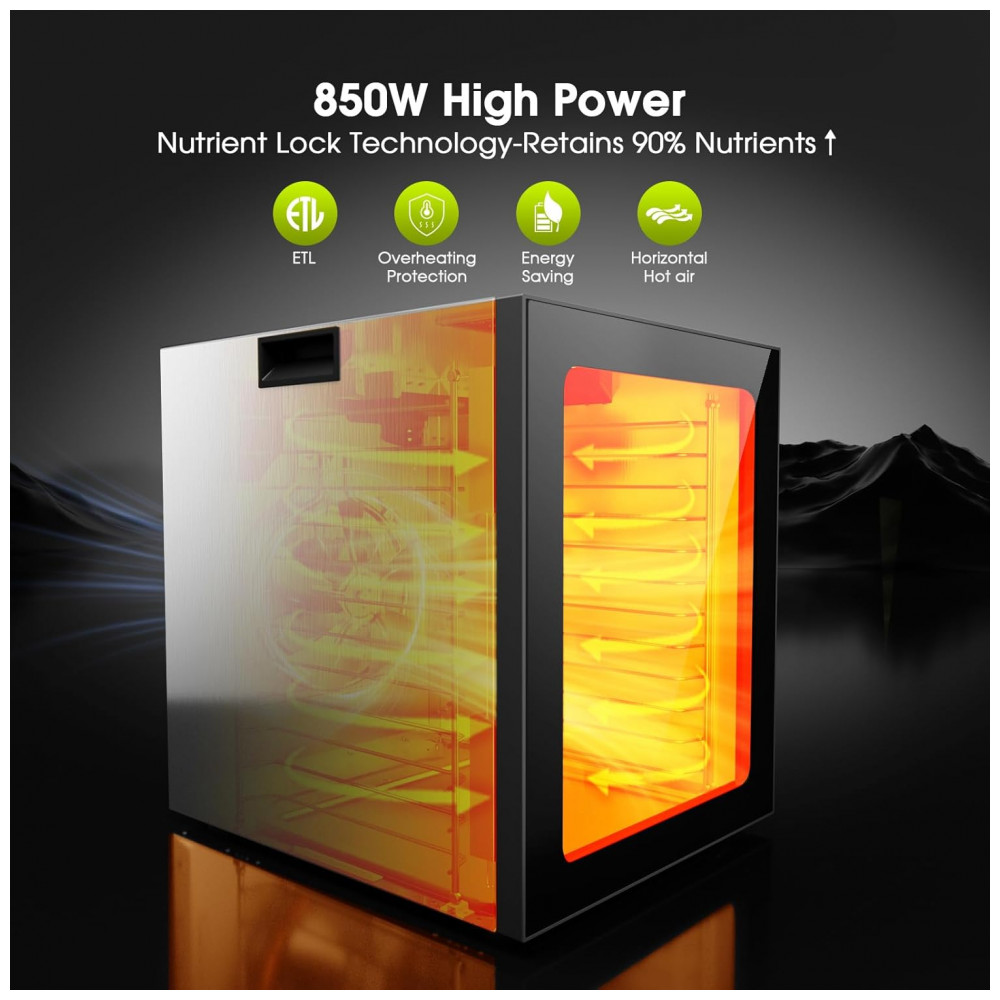 ECTQCHS8L1RF0B_3-1.jpg - Desidratador PSIIDAN 850W 12 bandejas inox, timer digital 48h, 10 programas automáticos, controle ajustável 35-75°C