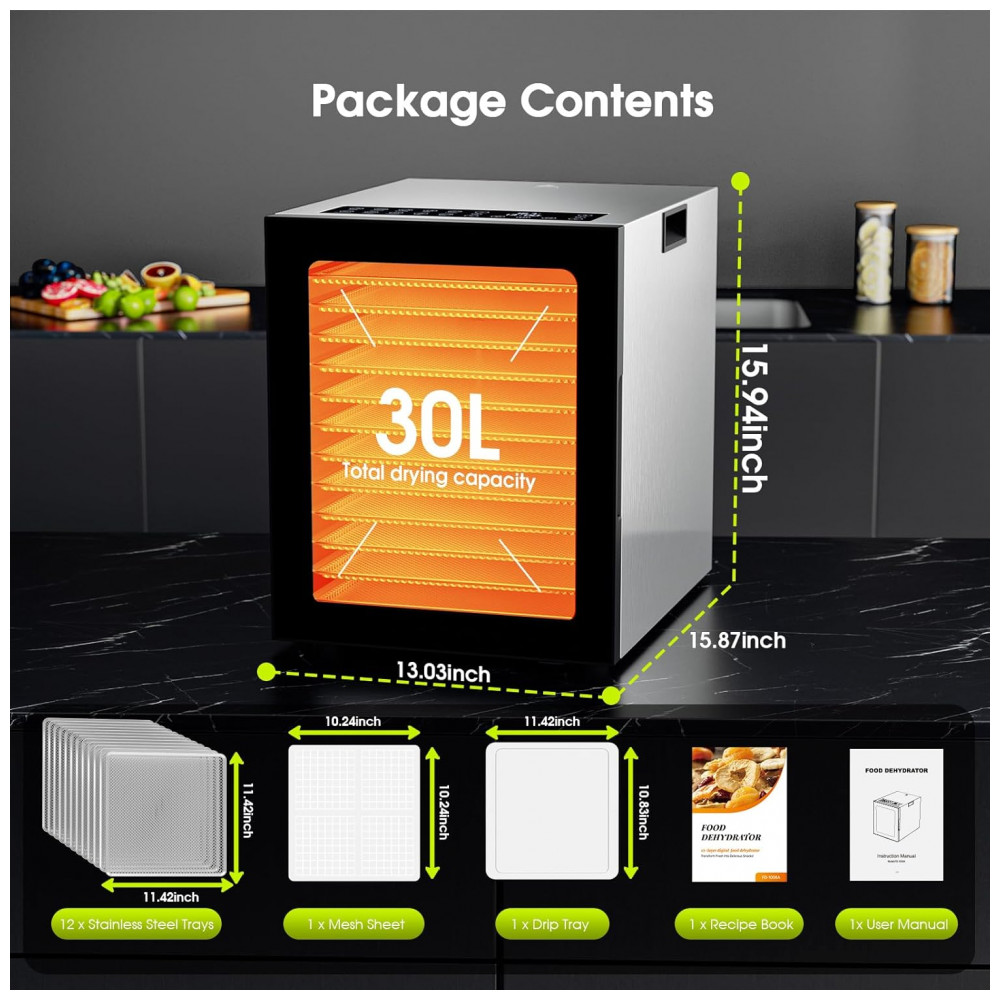 ECTQCHS8L1RF0B_4-1.jpg - Desidratador PSIIDAN 850W 12 bandejas inox, timer digital 48h, 10 programas automáticos, controle ajustável 35-75°C