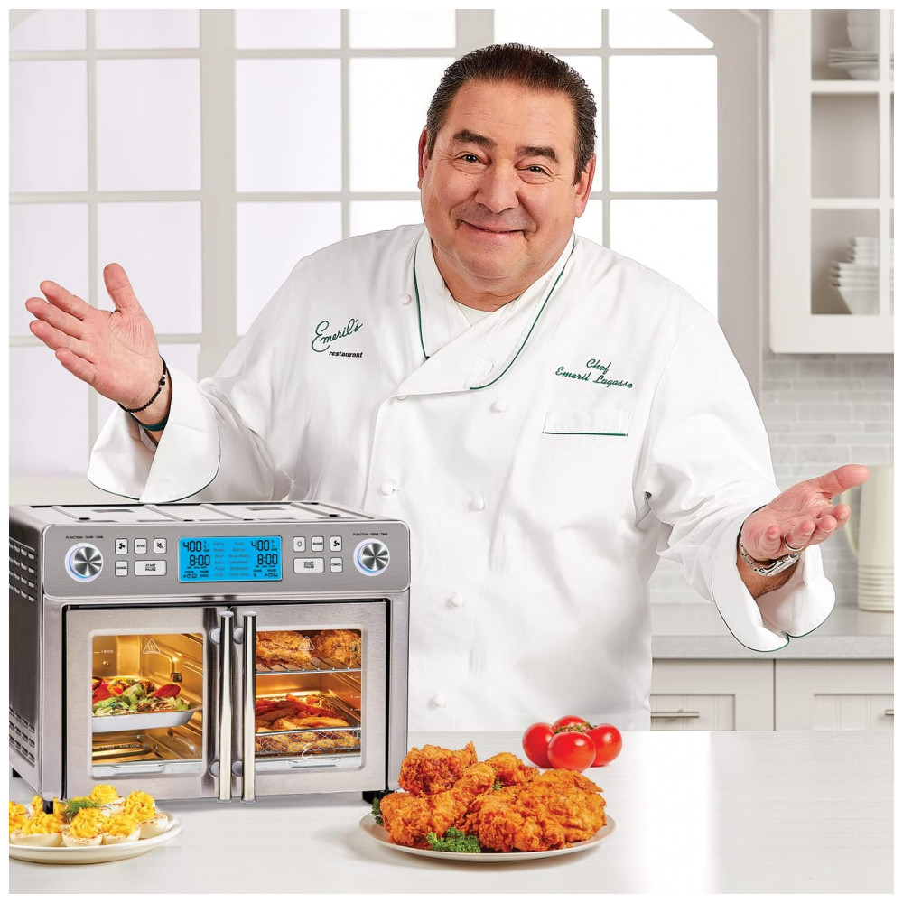 ECTQCKLF25ZB0B_1-1.jpg - Forno Air Fryer Emeril Lagasse Dual Zone 360 com Porta Francesa, 23,66 litros Extra Grande, Prepare Dois Alimentos de Maneiras Diferentes,