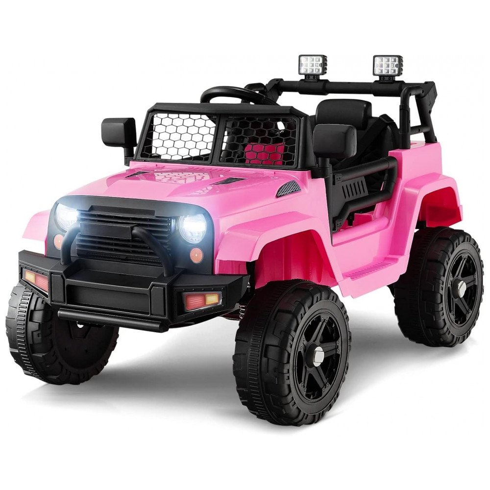 ECTQCMDFK3KD0B_0-1.jpg - Caminhão Elétrico Infantil OLAKIDS Rosa 12V Jeep 2 Velocidades Controle Remoto Suspensão Porta Dupla LED Música USB MP3 TF