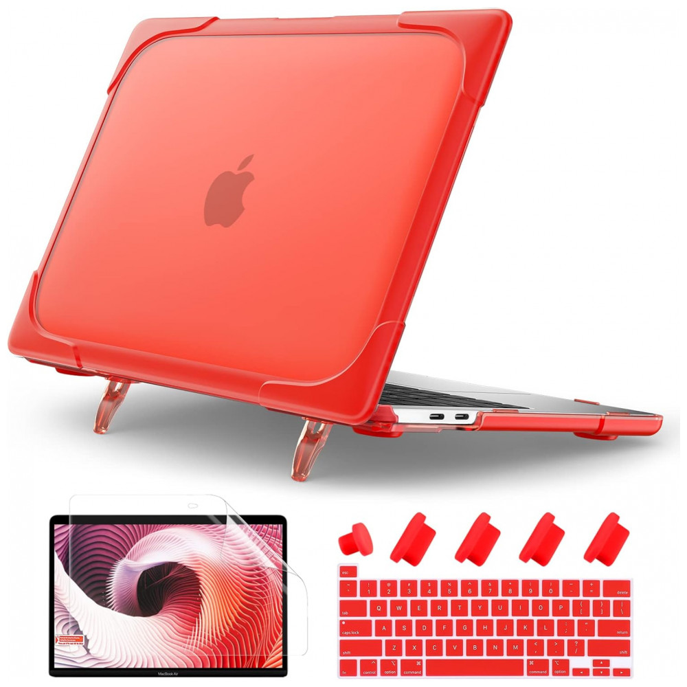 ECTQCT1VK8G80B_0-1.jpg - Capa Rígida Batianda para MacBook Pro 13" – Modelos A2289, A2251, A2338 M1/M2 com Suporte Dobrável, Tampa de Teclado e Película de Tela – Vermelho
