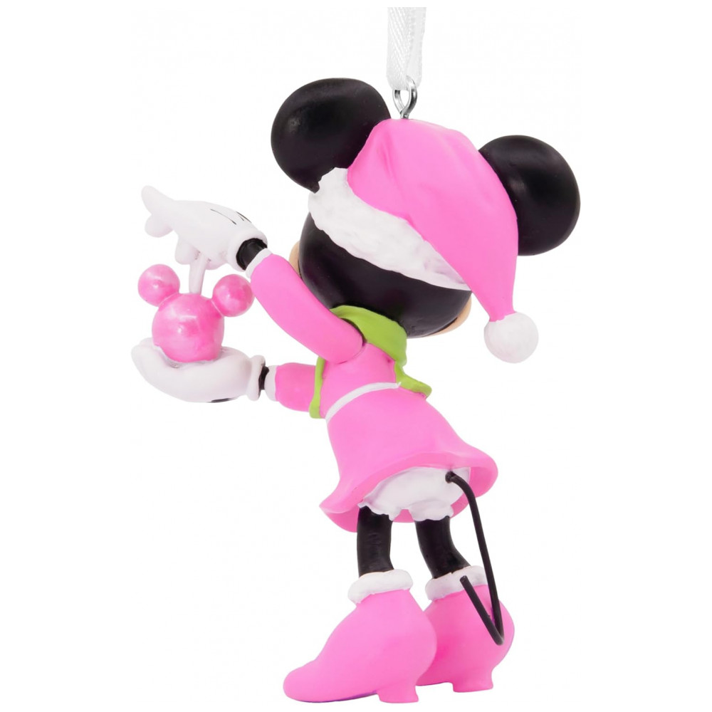 ECTQCT9FBTSC0B_1-1.jpg - Enfeite de Natal Hallmark Disney Minnie Mouse com Chapéu de Papai Noel e Ornamento de Orelhas Mickey em Resina Rosa, 5,7 x 3,8 x 4,5 cm