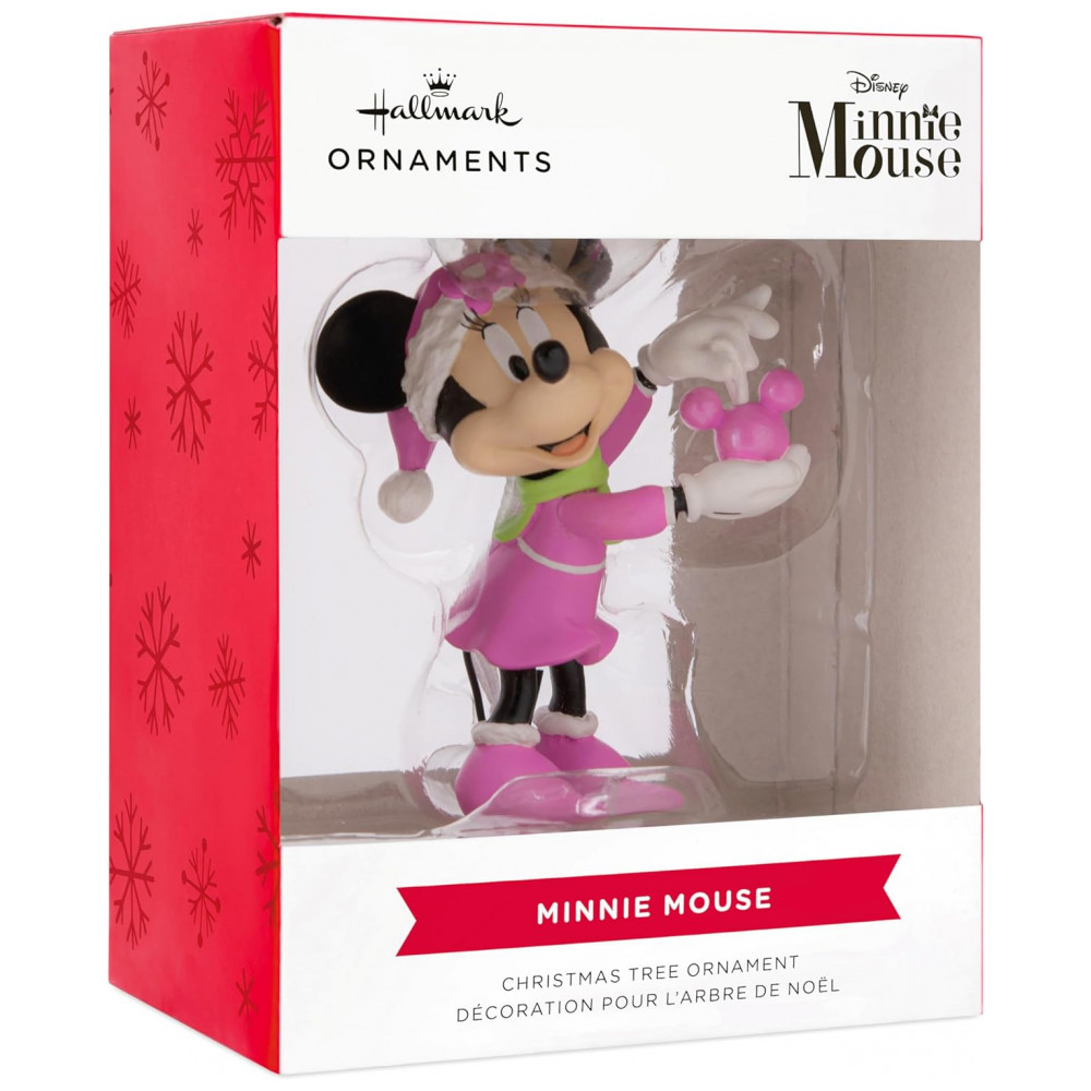ECTQCT9FBTSC0B_2-1.jpg - Enfeite de Natal Hallmark Disney Minnie Mouse com Chapéu de Papai Noel e Ornamento de Orelhas Mickey em Resina Rosa, 5,7 x 3,8 x 4,5 cm