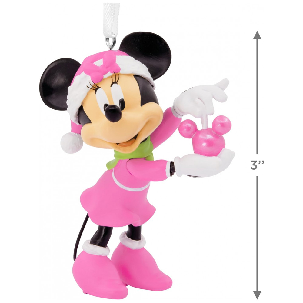 ECTQCT9FBTSC0B_3-1.jpg - Enfeite de Natal Hallmark Disney Minnie Mouse com Chapéu de Papai Noel e Ornamento de Orelhas Mickey em Resina Rosa, 5,7 x 3,8 x 4,5 cm