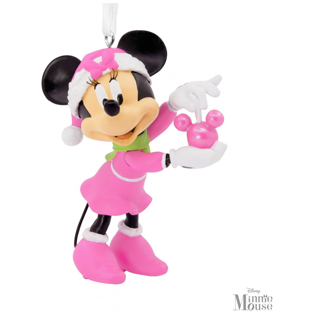 ECTQCT9FBTSC0B_5-1.jpg - Enfeite de Natal Hallmark Disney Minnie Mouse com Chapéu de Papai Noel e Ornamento de Orelhas Mickey em Resina Rosa, 5,7 x 3,8 x 4,5 cm