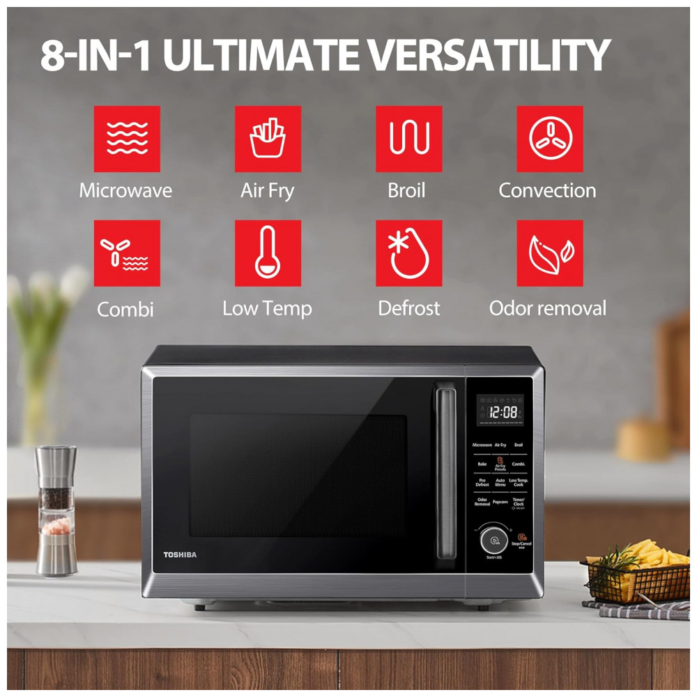 ECTQCWXDTQPD0B_5-1.jpg - Forno Micro-ondas de Bancada TOSHIBA Combo 8 em 1 com Convecção, Grill, Modo de Remoção de Odor, Prateleira Giratória