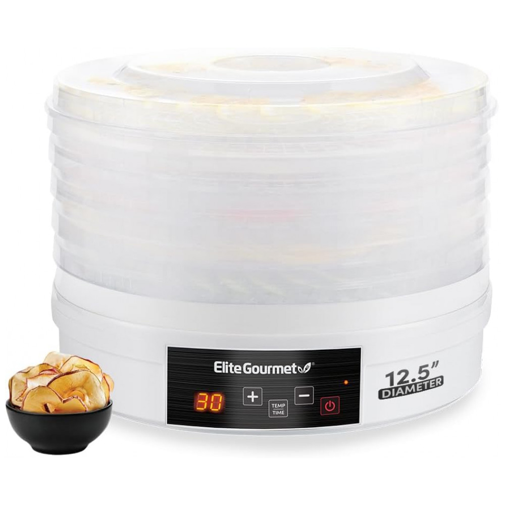 ECTQCXJSXVGC0B_0-1.jpg - Desidratador de Alimentos Digital Elite Gourmet EFD770WD com 5 Bandejas Livres de BPA de 32x64 cm, Temporizador Ajustável de 48 horas