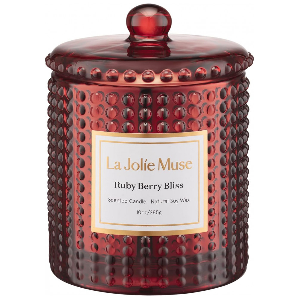 Vela Perfumada LA JOLIE MUSE Ruby Berry Bliss Mandarina, Ameixa e Cranberry com Cera de Soja Natural 283g - Presente de Casa de Outono Acolhedor e Fes