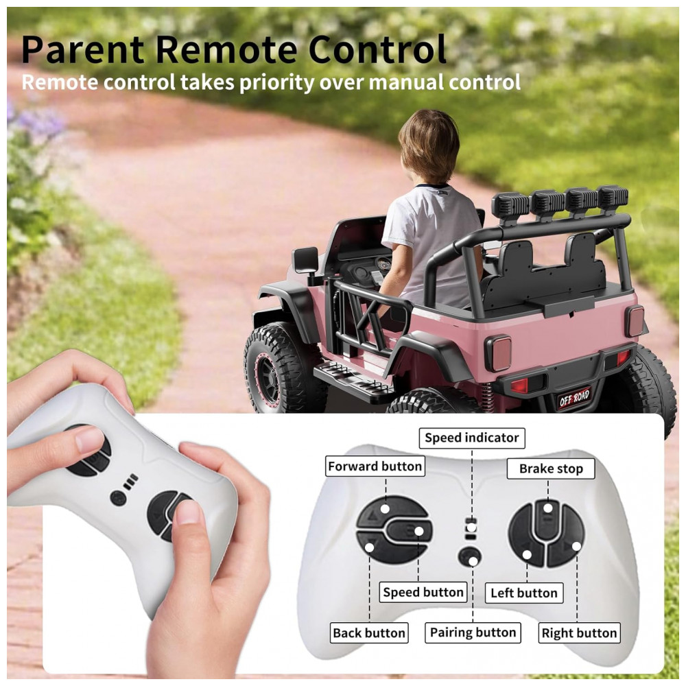 ECTQCYXH47LF0B_2-1.jpg - Carro Elétrico Infantil 2 Lugares, 24V, 4 Motores 200W, Controle Remoto, Suspensão, CIYOMY, Rosa Claro