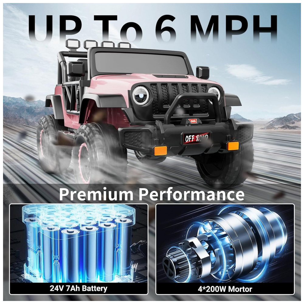 ECTQCYXH47LF0B_3-1.jpg - Carro Elétrico Infantil 2 Lugares, 24V, 4 Motores 200W, Controle Remoto, Suspensão, CIYOMY, Rosa Claro