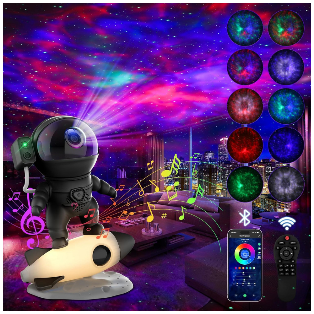 ECTQCZP81BLD0B_0-1.jpg - Projetor de Galáxia Astronauta para Quarto, Luz de Galáxia com Controle Remoto via App, Ruídos Brancos, Alto-Falante Bluetooth, Luz Noturna de Foguete