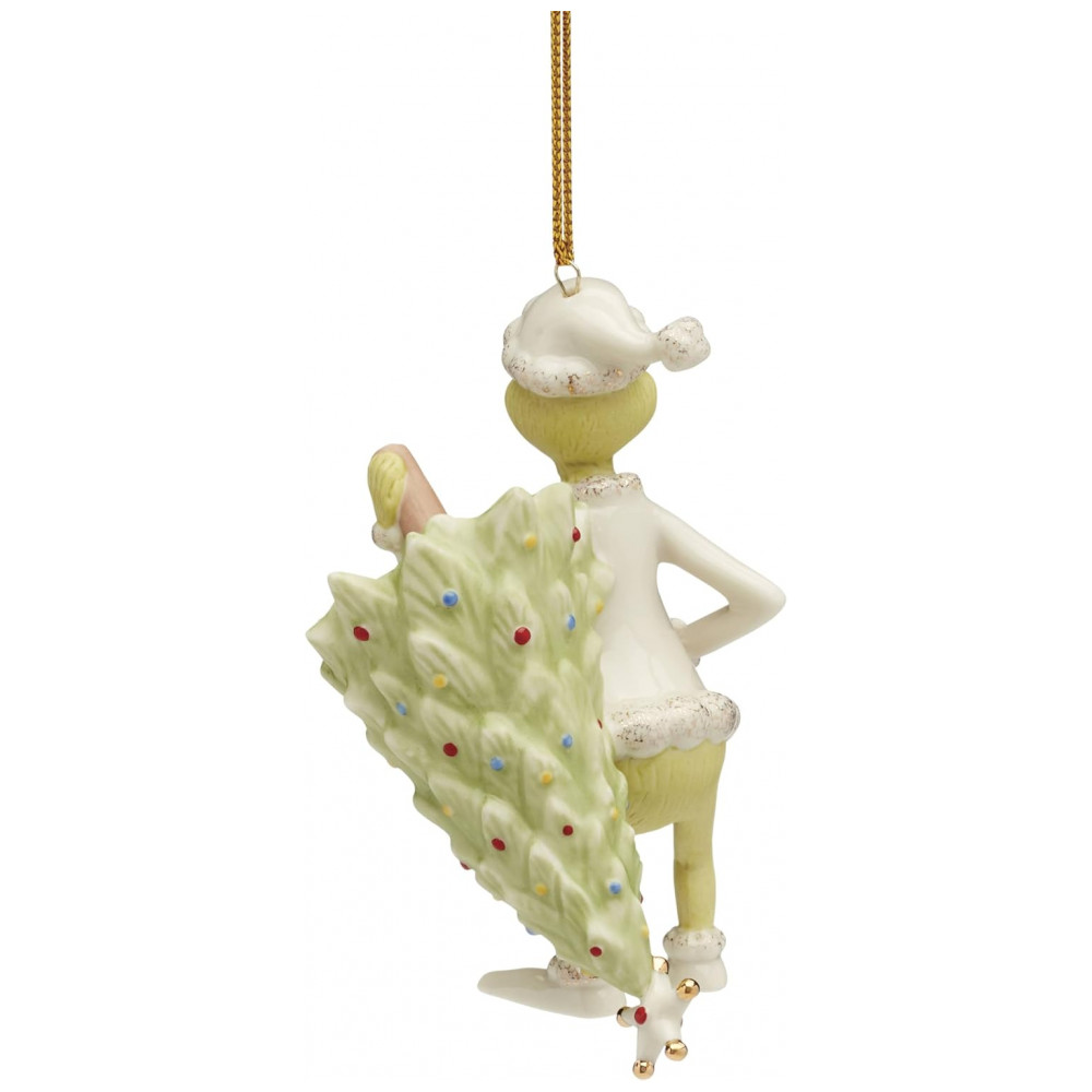 ECTQD2221YTC0B_1-1.jpg - Enfeite Natalino Lenox Grinch Roubo da Árvore Porcelana Cordão Dourado Detalhes 24K 2.5”