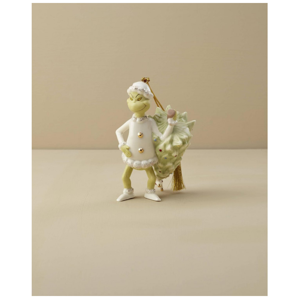 ECTQD2221YTC0B_2-1.jpg - Enfeite Natalino Lenox Grinch Roubo da Árvore Porcelana Cordão Dourado Detalhes 24K 2.5”