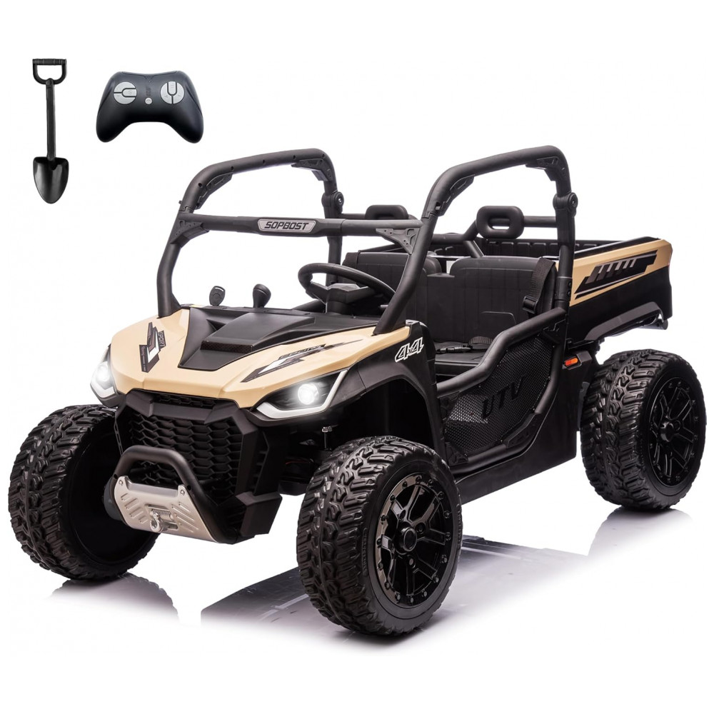 ECTQD4WHM7FD0B_0-1.jpg - UTV Infantil Elétrico Sopbost Bege 24V 2 Lugares 4 Motores 75W Caçamba Grande Automática 4WD Pneus EVA Controle Bluetooth 10Ah