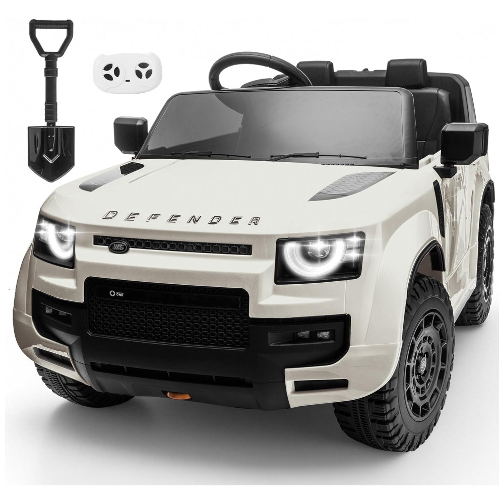 ECTQD6YQG8VF0B_0-1.jpg - Carro Elétrico Infantil Licenciado 2 Lugares Land Rover Defender Letsgoride Branco 24V 4x100W com Controle Remoto Suspensão Som e LED