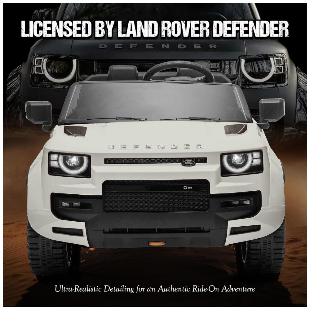 ECTQD6YQG8VF0B_1-1.jpg - Carro Elétrico Infantil Licenciado 2 Lugares Land Rover Defender Letsgoride Branco 24V 4x100W com Controle Remoto Suspensão Som e LED