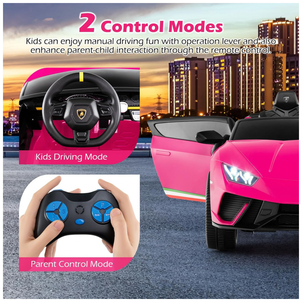 ECTQD7YHXHQF0B_1-1.jpg - Carro Elétrico Infantil Lamborghini Licenciado 24V, 4WD, 2 Lugares, Controle Remoto, Luzes LED, Música Bluetooth – Costzon S311, Rosa