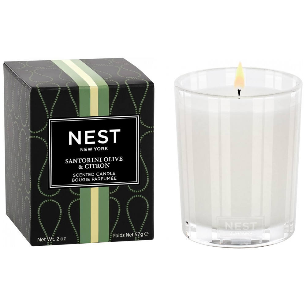 Vela Perfumada NEST New York, Santorini Olive Citron 2 oz até 28 horas de Queima Vaso de Vidro Reutilizável