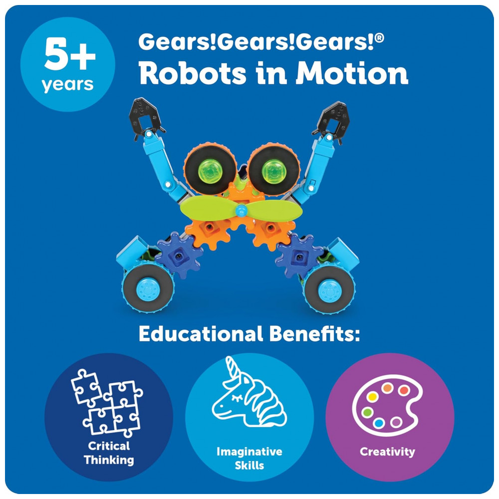 Learning Resources Gears! Gears! Gears! Robots in Motion – Kit STEM com 116 Peças para Construção de Robôs e Máquinas, Crianças 5+ - Imagem 5