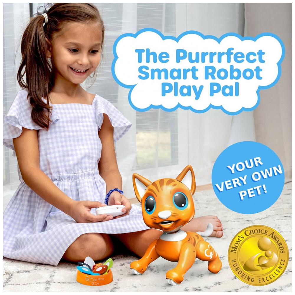 ECTQDHNBKP1B0B_1-1.jpg - Robo Pets Gato Laranja – Robô Interativo com Controle Remoto, Gestos e Alimentação Programável para Crianças a Partir de 3 Anos
