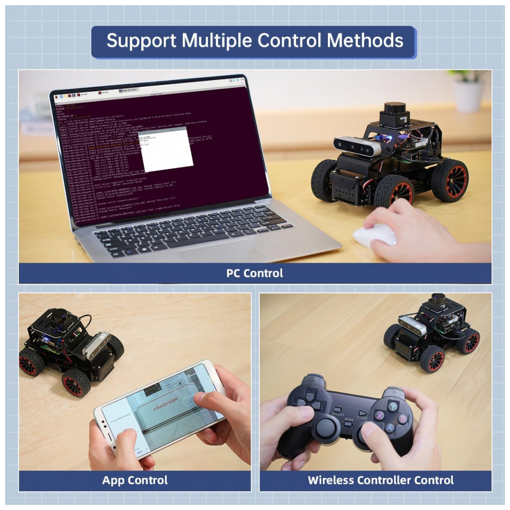 ECTQDLBFBKWF0B_6-1.jpg - Hiwonder MentorPi A1 – Robô Educacional com Chassi Ackermann ROS2 e Suporte a ChatGPT – Kit Avançado com Câmera 3D Lidar TOF e Navegação Autônoma