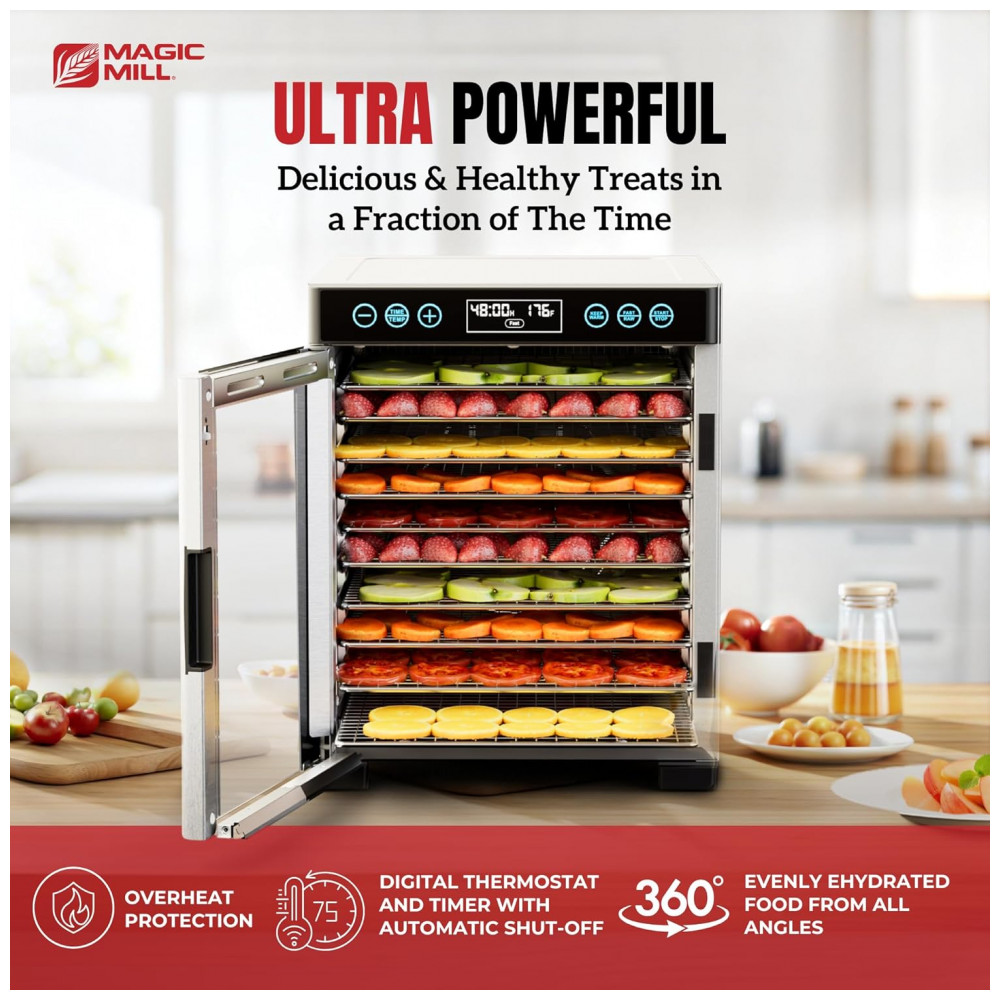 ECTQDNWGJT1D0B_1-1.jpg - Desidratador de Alimentos Magic Mill Pro com 10 Bandejas em Aço Inoxidável para Jerky, Petiscos para Cães, Ervas, Carne, Frutas