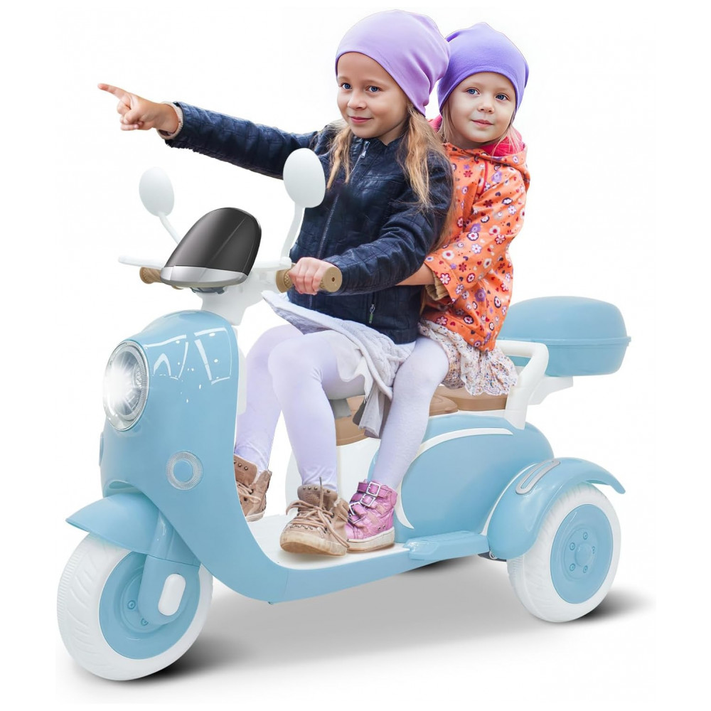ECTQDQWS341F0B_0-1.jpg - Moto Elétrica Infantil Letsgoride 12V Azul 2 Lugares 3 Rodas com Controle Remoto Baú Bluetooth LED e Buzina 2x50W