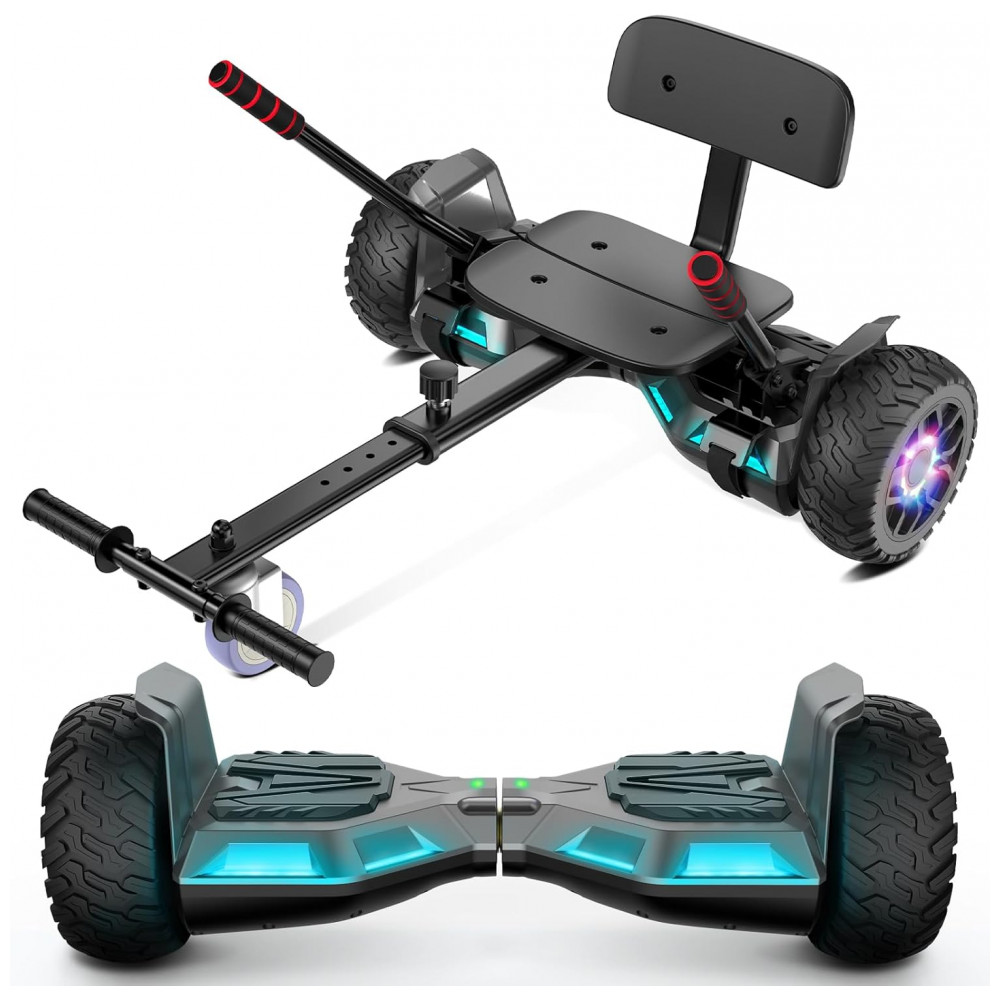 Hoverboard com Assento para Crianças e Adultos, Auto Balanceamento 6,5 e 8,5 polegadas, Bluetooth com Luzes LED Coloridas - Kart com Rodas Grandes 8,5"