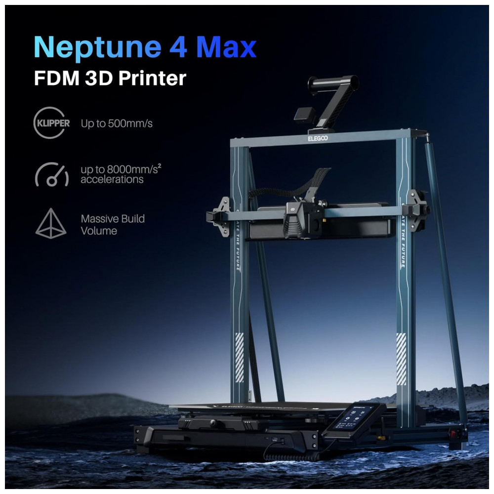 ECTQDSBRVW3D0B_7-1.jpg - Impressora 3D ELEGOO Neptune 4 Max Impressão Rápida de 500mm/s Suporte a Impressão a 300°C Nivelamento Automático e Extrusora de Transmissão Direta