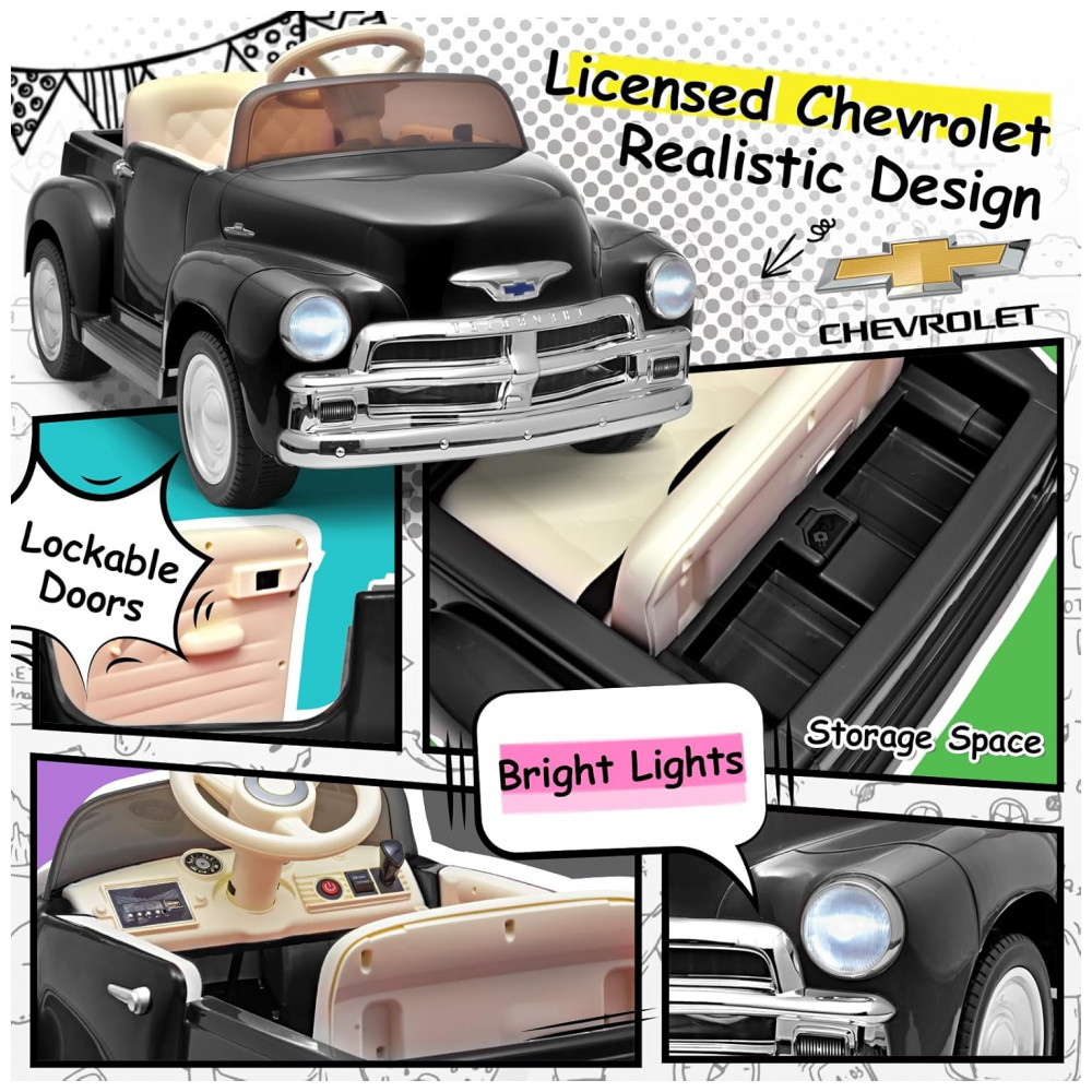 ECTQDT7FGH2C0B_4-1.jpg - Carro Elétrico Infantil Chevrolet 3100 Pickup Licenciado Joywhale 12V, 1 Lugar, 2 Motores, Controle Remoto, 3 Velocidades, Retrô, Preto